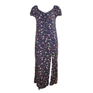 Charlotte Russe Dress Womens Size L Large Blue Pink Floral Milkmaid Slit Midi